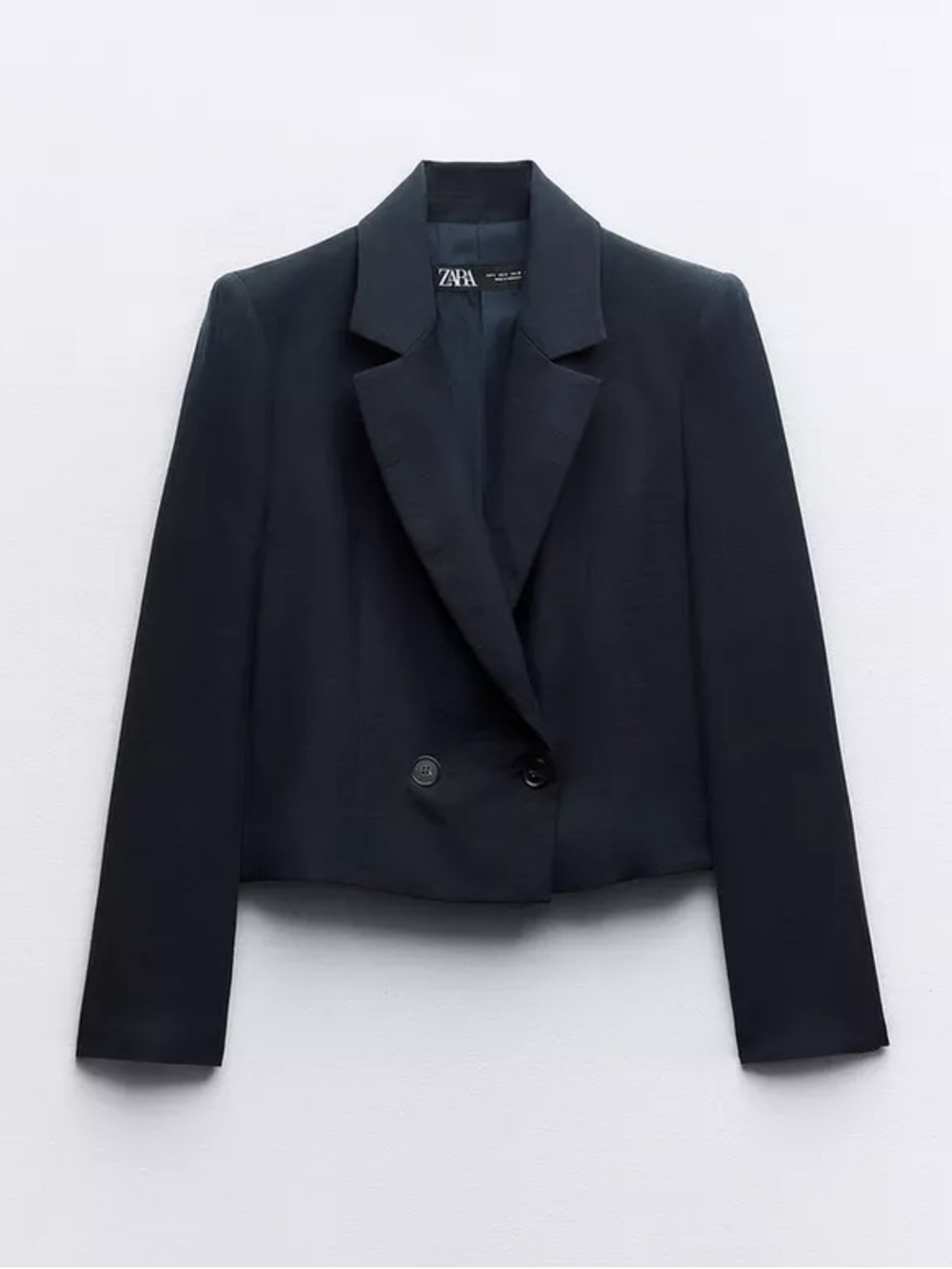 Zara Navy CROPPED SHOULDER PAD BLAZER, Large